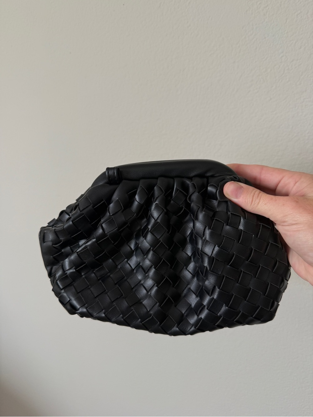 Black Woven Leather Clutch - Women's Evening Bag